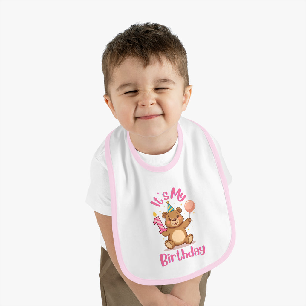 Birthday Bear Bib, Cute Baby Bib for 1st Birthday, Infant Gift, Baby Shower Idea, Fun & Functional Bib